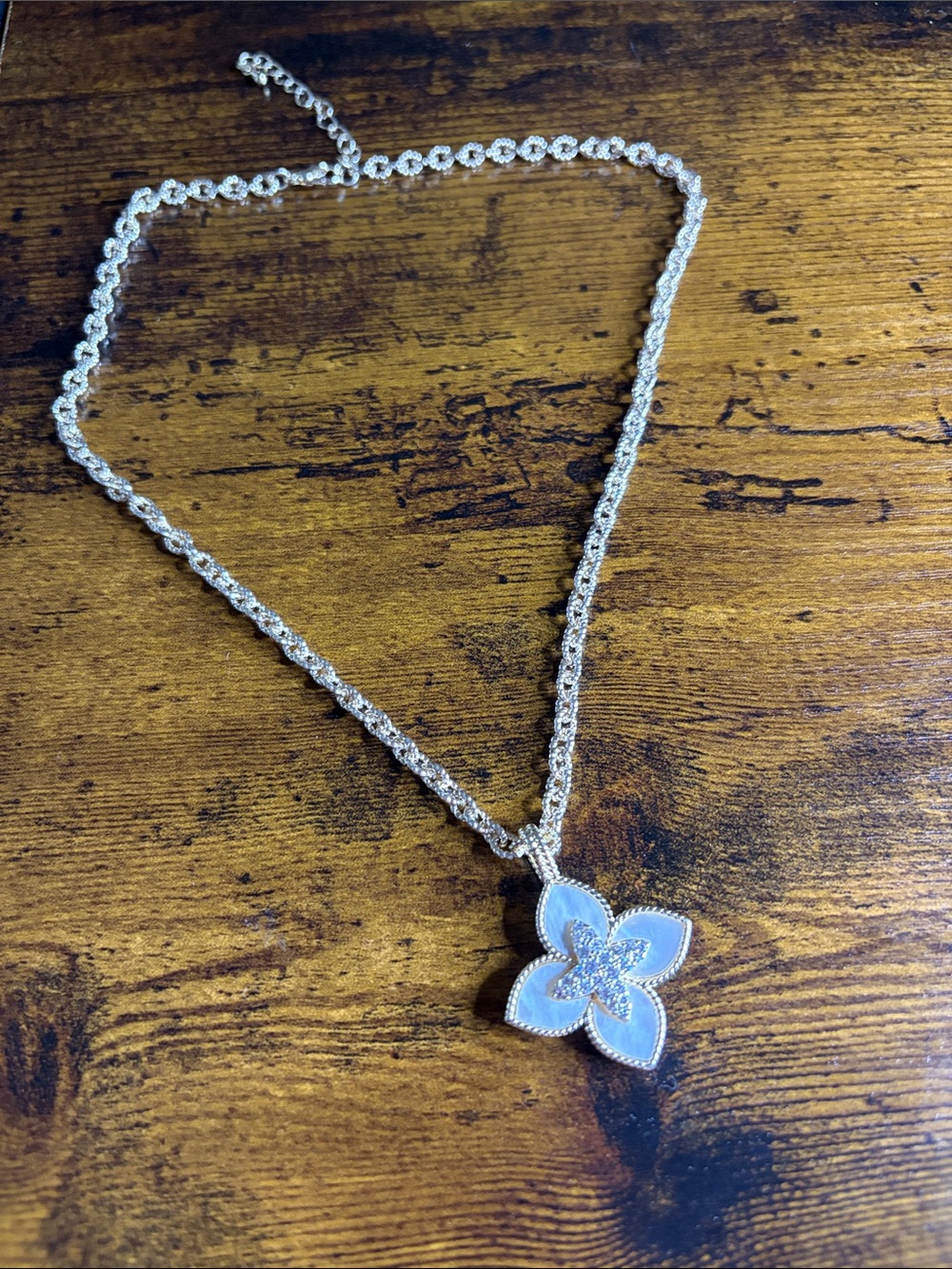 Gold dipped/plated White pearl cubic zirconia Flower Pendant Necklace
